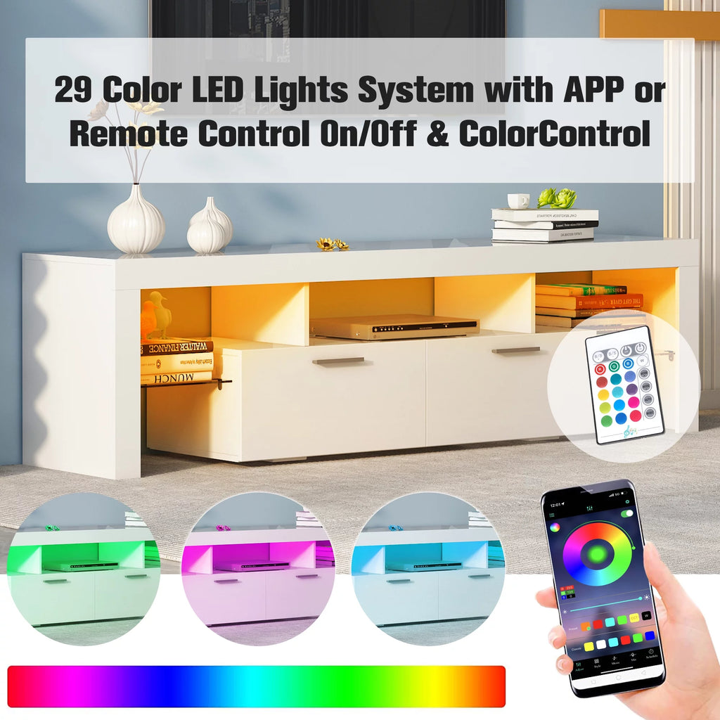 Black TV Stand for 70 Inch TV with LED Light D45312