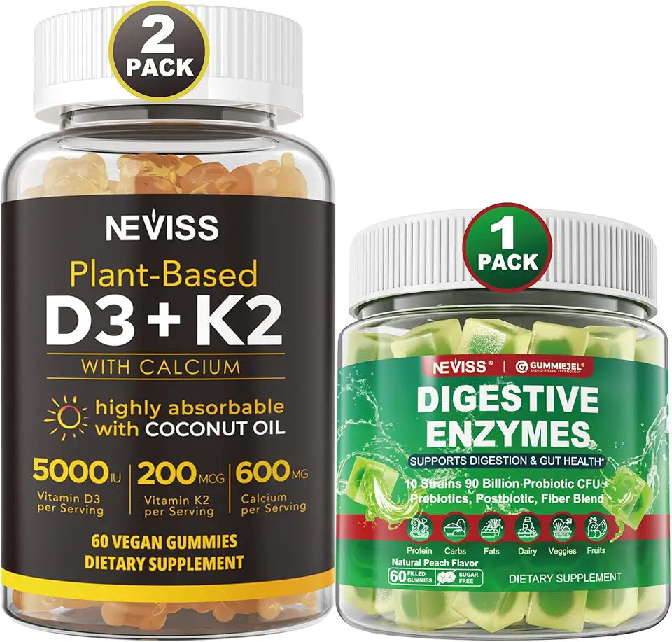 Vitamin D3 5000iu & K2, Calcium Gummies & Digestive Enzymes Gummies J456481