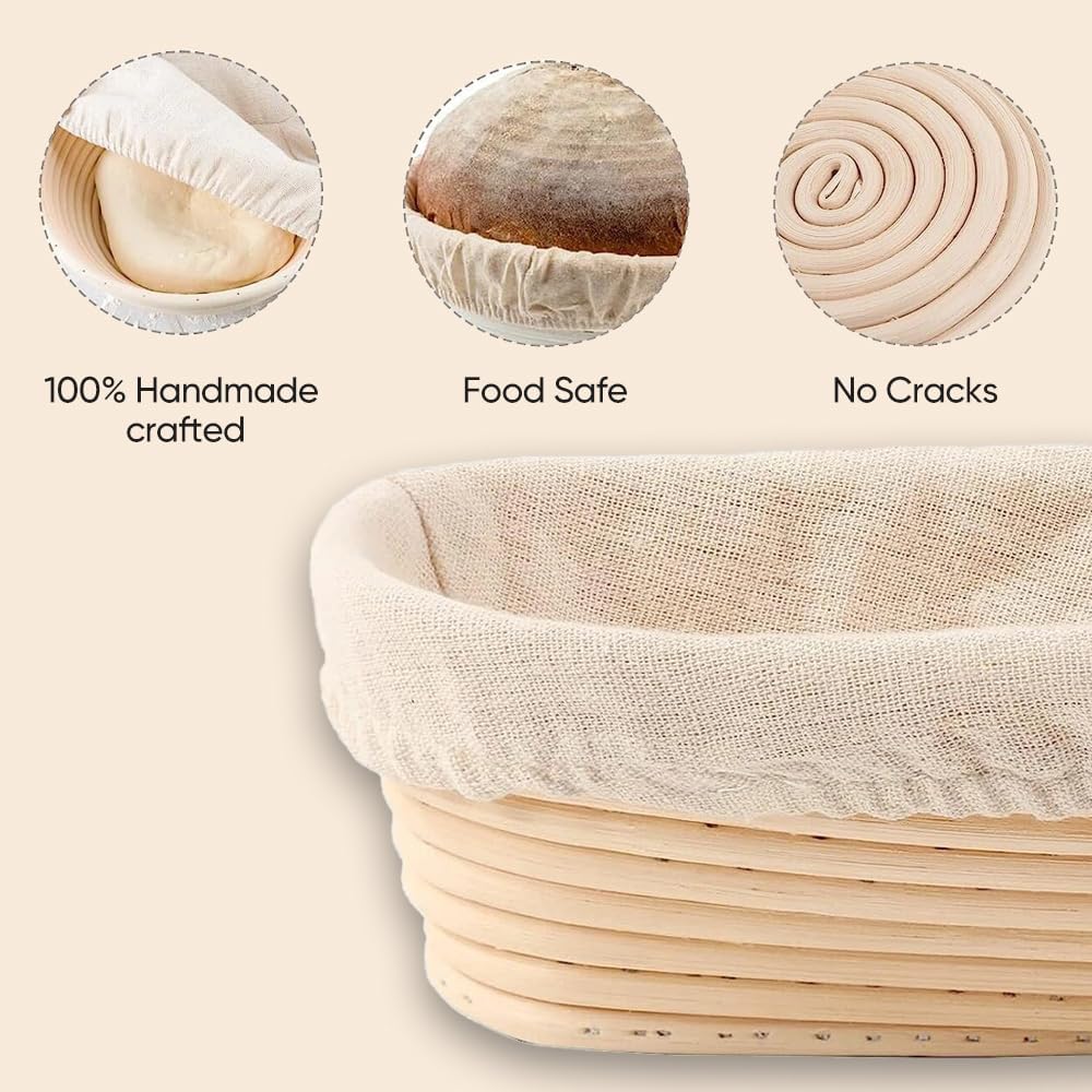 Set of 2 Round & Oval Rattan Banneton Bread Proofing Baskets P331