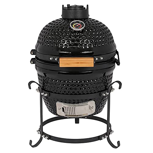 13in Round Ceramic Charcoal Grill with Thermometer, Black A37329
