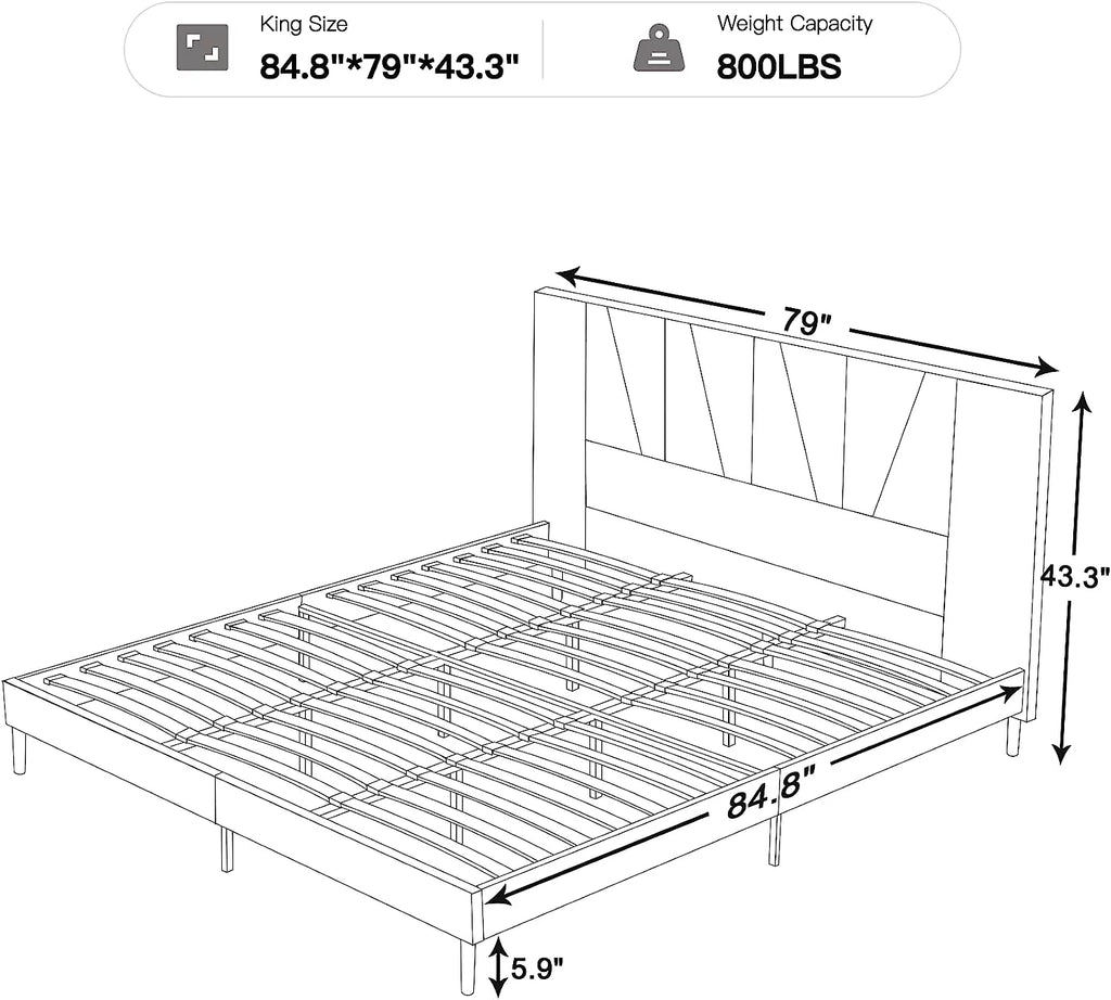 King Size Beige Fabric Upholstered Platform Bed Frame A85084