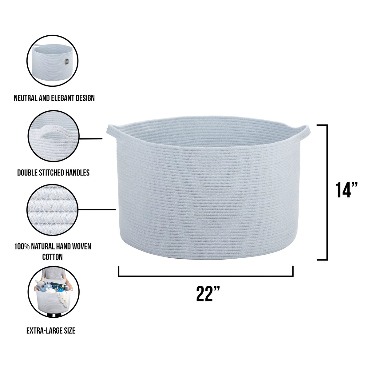 Baby Blue XXL Cotton Rope Basket P17117