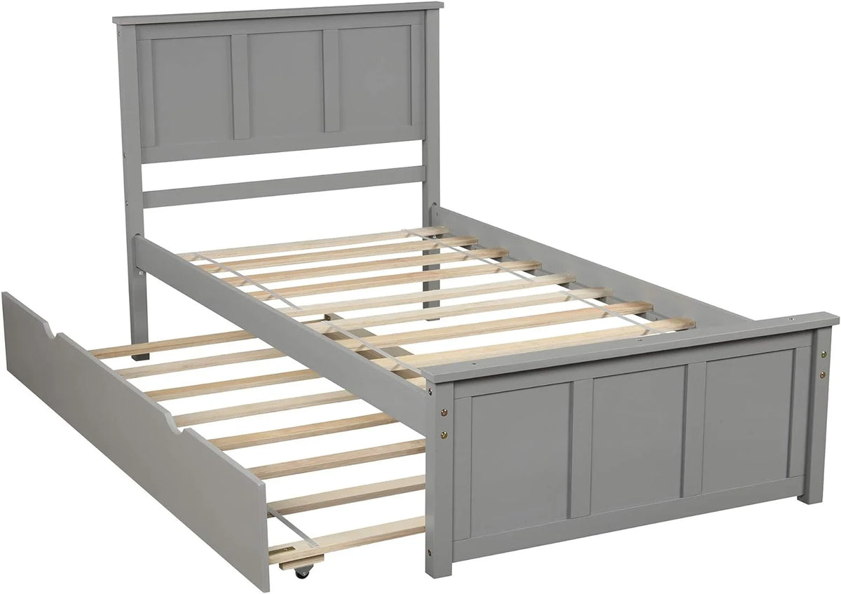 Wood Platform Bed Frame with Headboard and Trundle W626