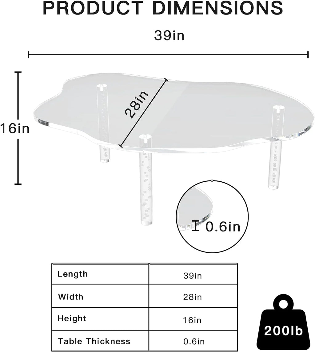 Acrylic Cloud Shape Coffee Table 39"x28"x16" Clear Irregular Coffee Table C543