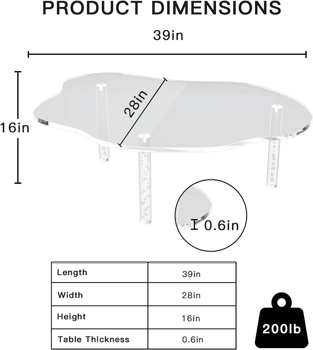 Acrylic Cloud Shape Coffee Table 39"x28"x16" Clear Irregular Coffee Table C543