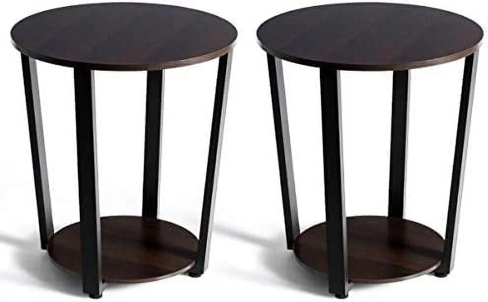 2-Tier Round Metal End Table with Storage Shelf Q821850