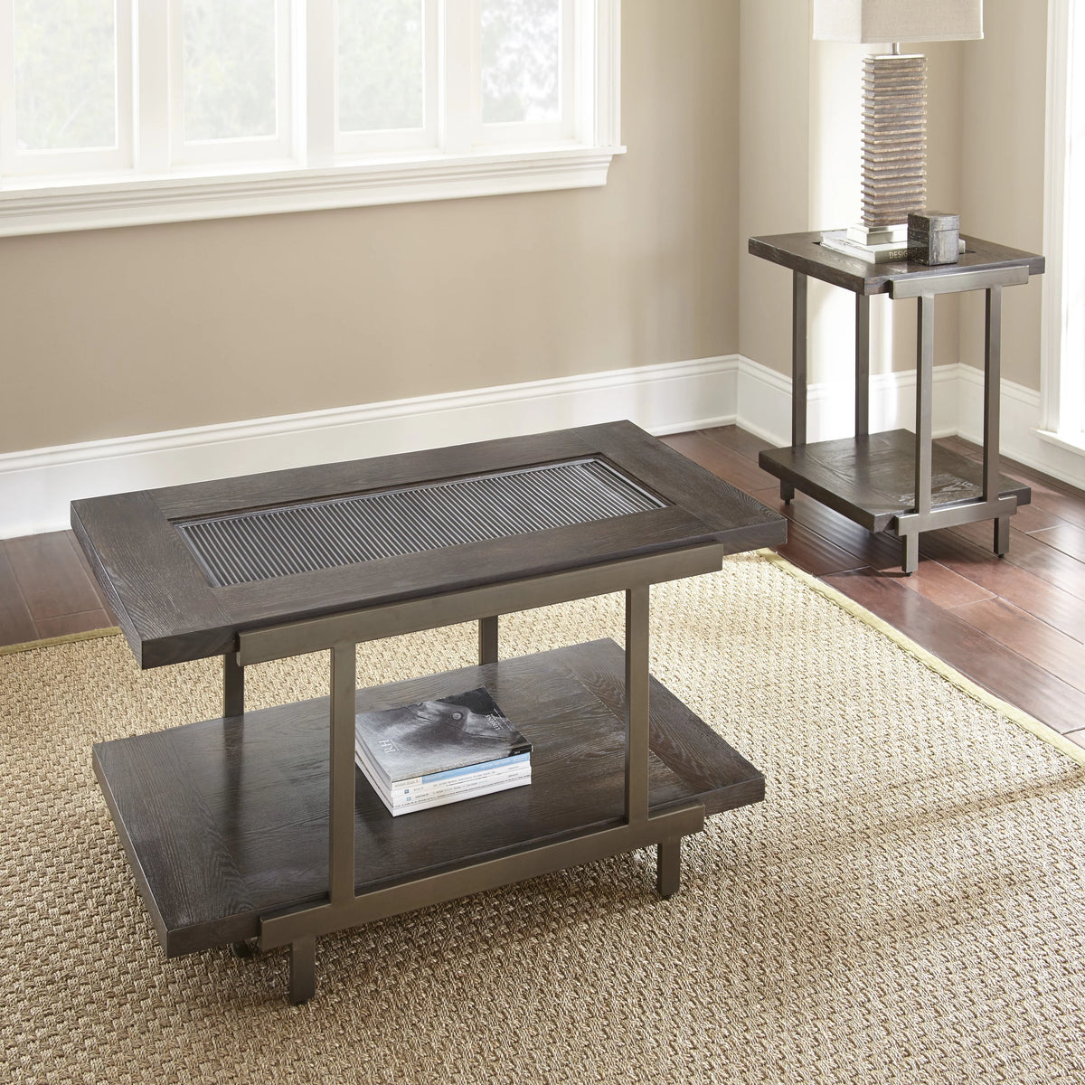Rustic Industrial Cocktail Table with Bottom Shelf N91771