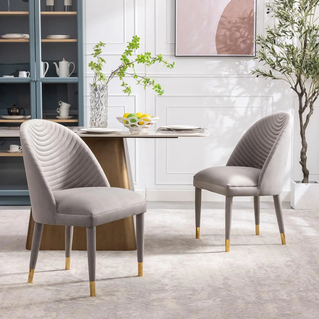 Velvet Upholstered Dining Chairs Set of 2 with Gold Legs Q67768