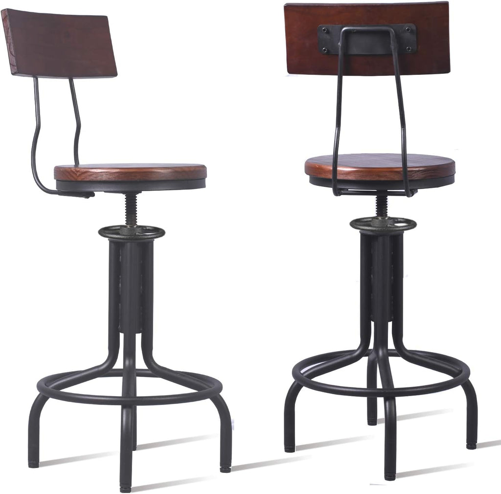 Adjustable Height Metal Bar Stool with Backrest Set of 2 U261