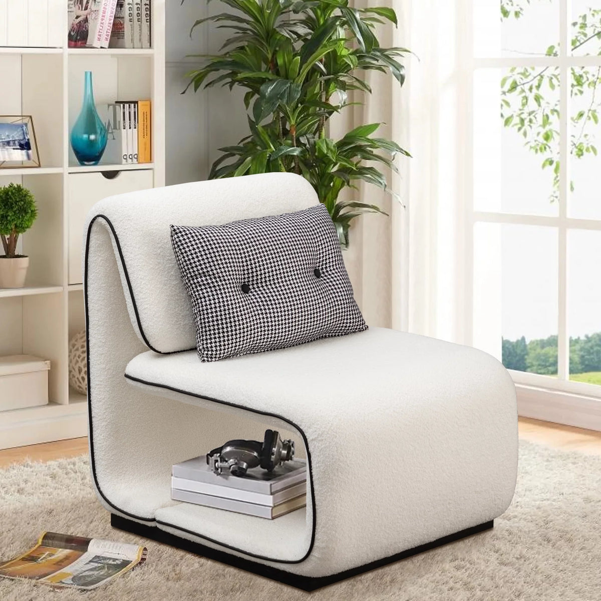 White Upholstered Sherpa Accent Chair I235451