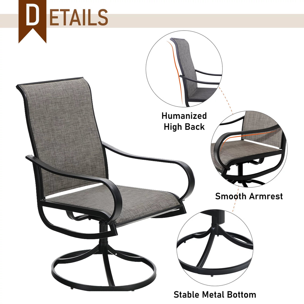 2Pcs Patio Dining Swivel Chairs Set with Black Steel Frame X1408