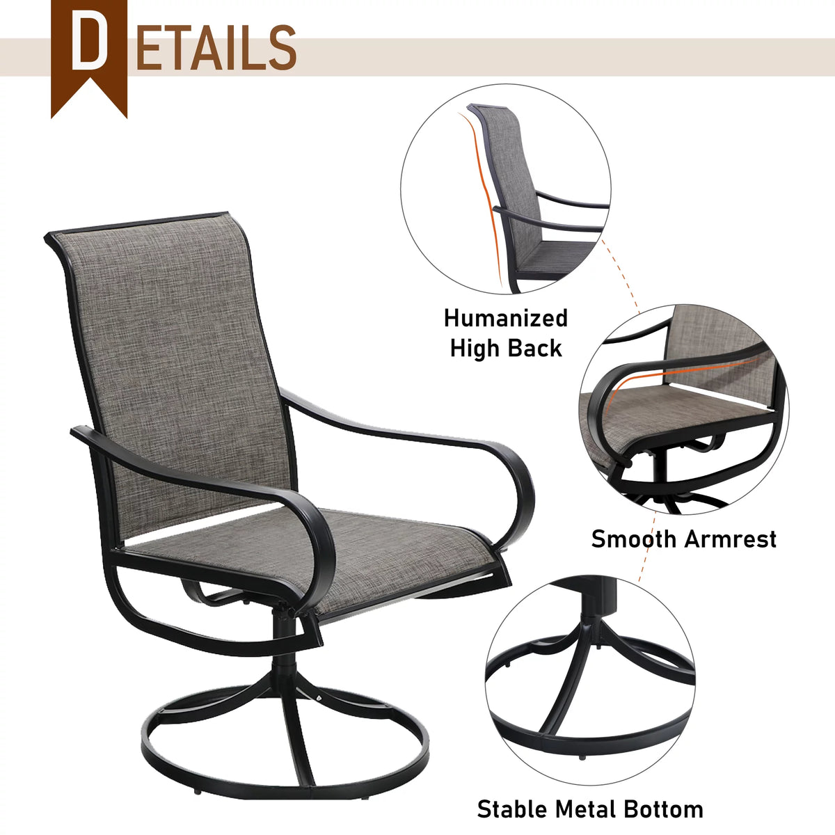 2Pcs Patio Dining Swivel Chairs Set with Black Steel Frame X1408
