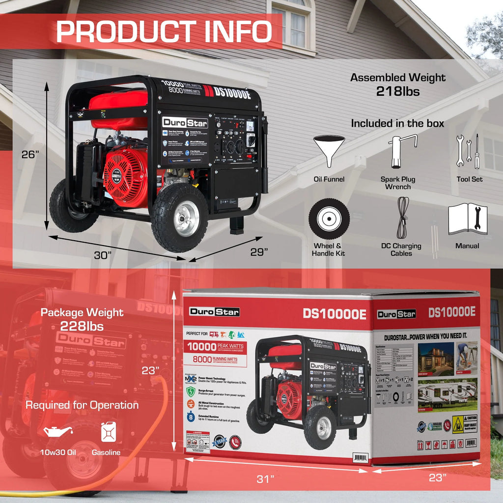 10000-Watt Gas Generator with Electric Start and Wheel Kit I324