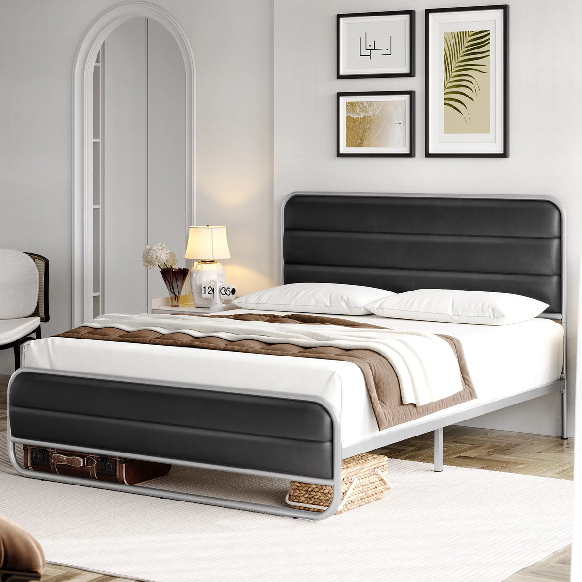 Full Bed Frame with PU Leather Upholstered Headboard Z6834