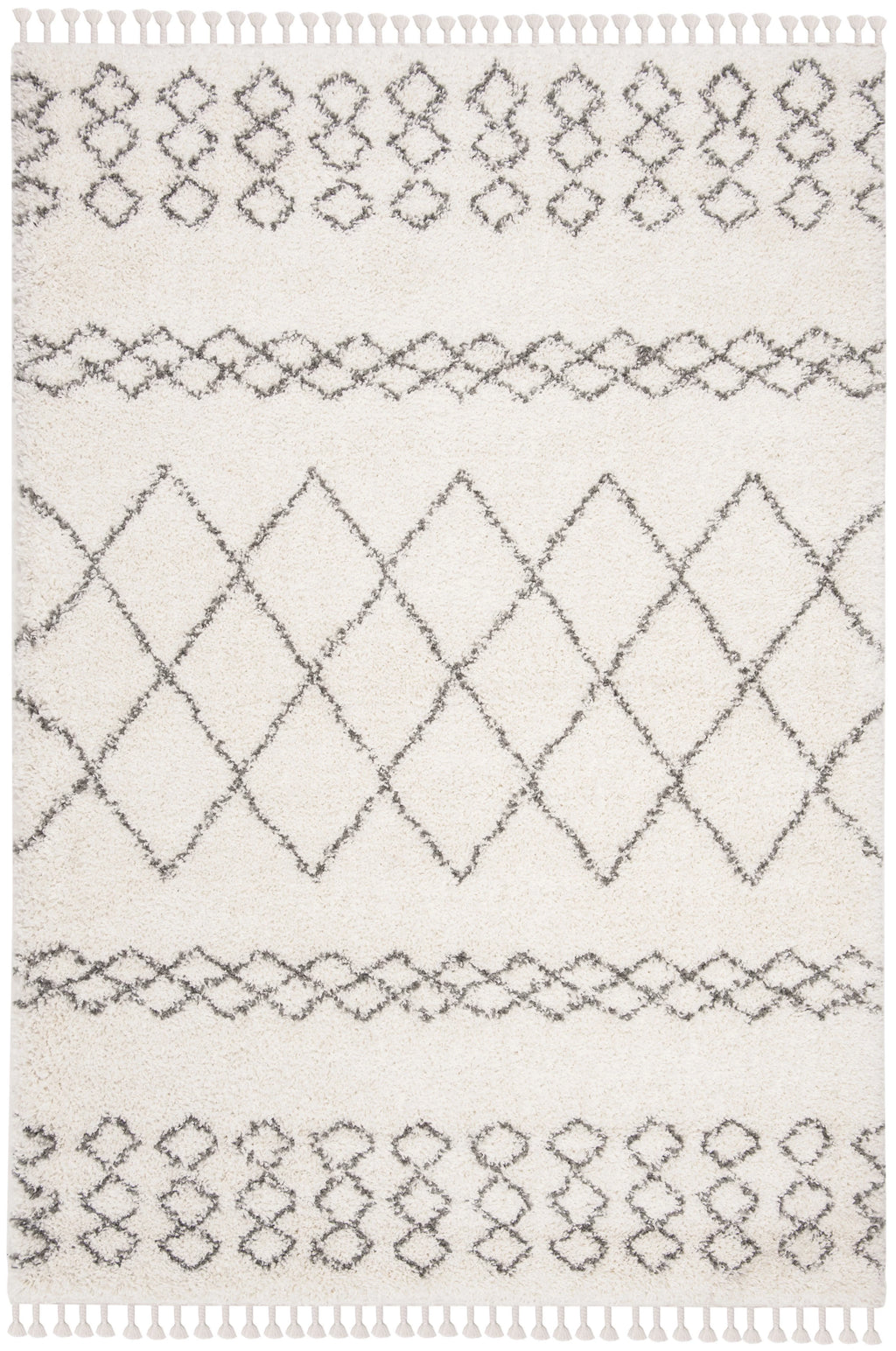 Ivory Grey 4' x 6' Geometric Shag Area Rug Z938486