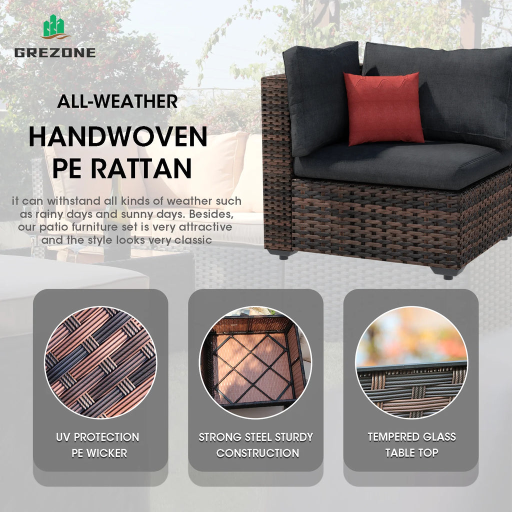 9 Pieces PE Wicker Rattan Sectional Sofa C448