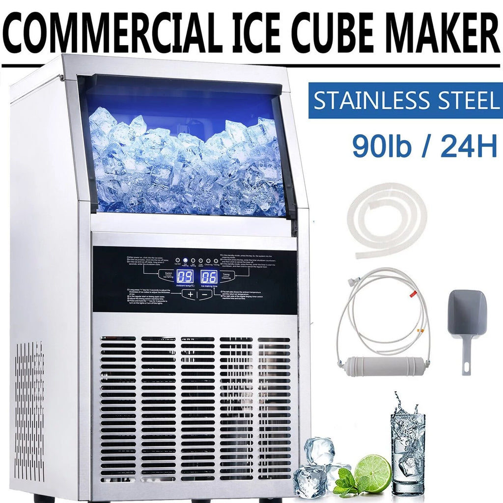 Commercial Ice Maker 90lb Stainless Steel Built-in Cube Machine Q333