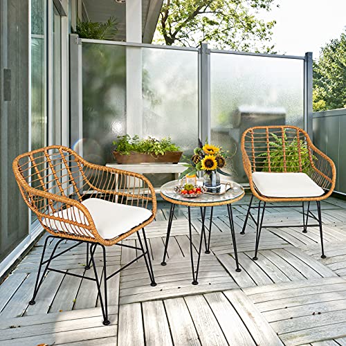 3 Pieces Outdoor Wicker Bistro Set with Cushions Q3074