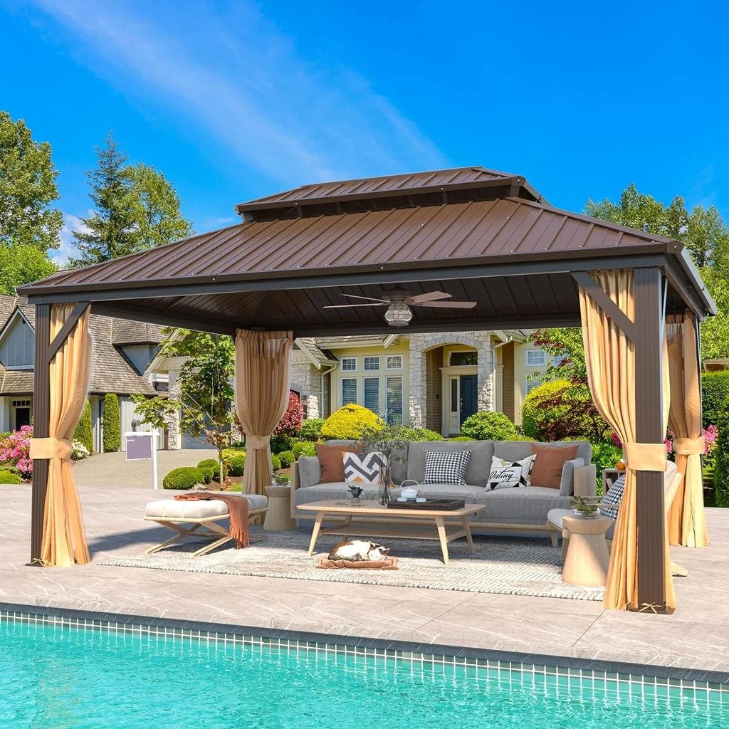 Outdoor Hardtop Gazebo with Galvanized Steel Double Roof & Aluminum Frame 12'x16' Y84646