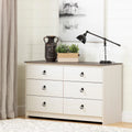 White and Weathered Oak 6 Drawer Double Dresser I40801