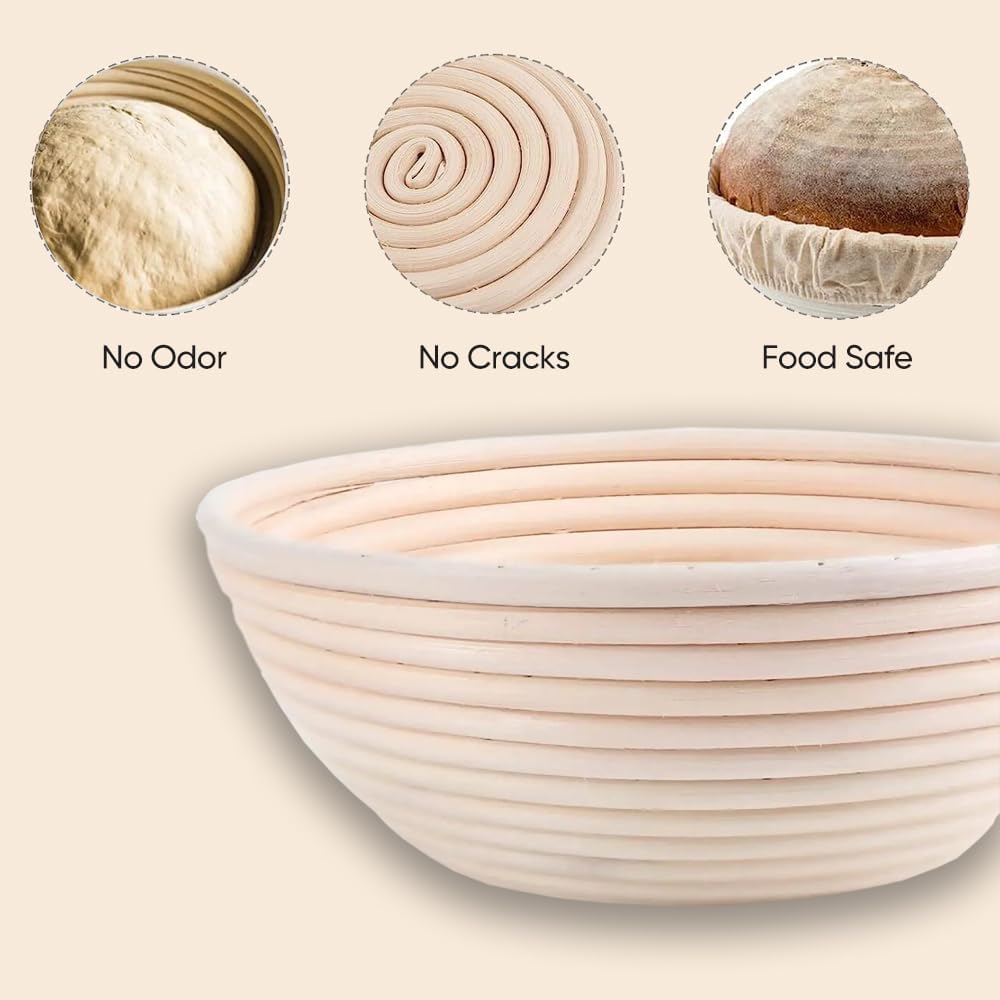 Set of 2 Round & Oval Rattan Banneton Bread Proofing Baskets P331