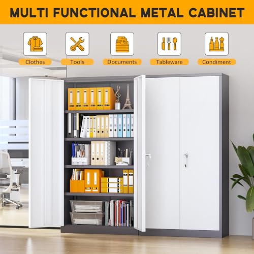 72" H Black Metal Storage Cabinet with 2 Doors and 4 Adjustable Shelves P185