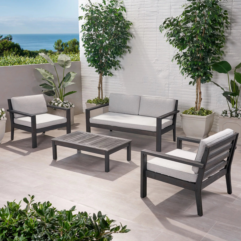 Light Gray Acacia Wood 4 Seater Chat Set with Cushions F746