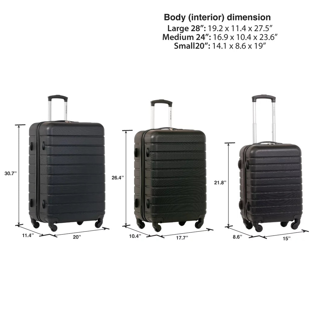 3 Piece Set Hardside Spinner Luggage, Black W4345