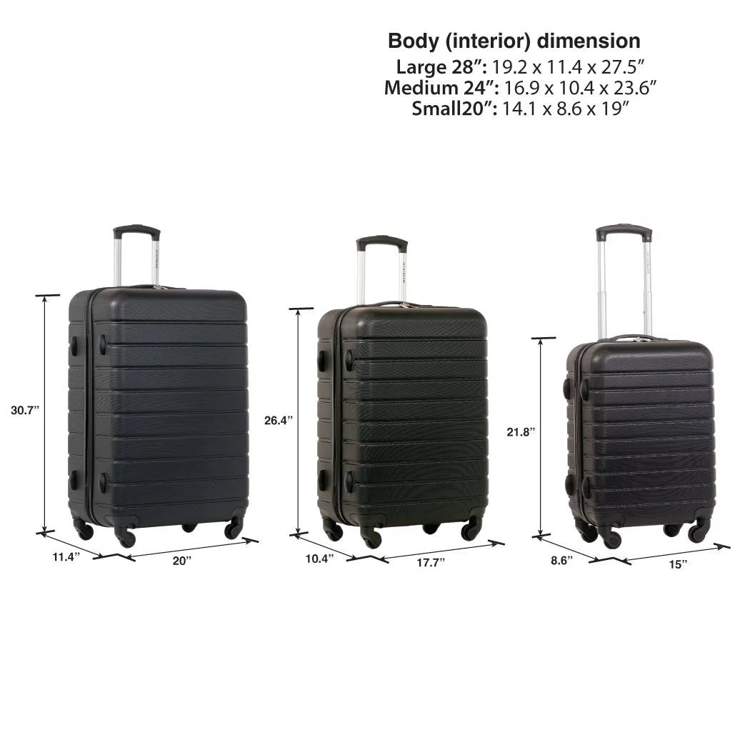 3 Piece Set Hardside Spinner Luggage, Black W4345