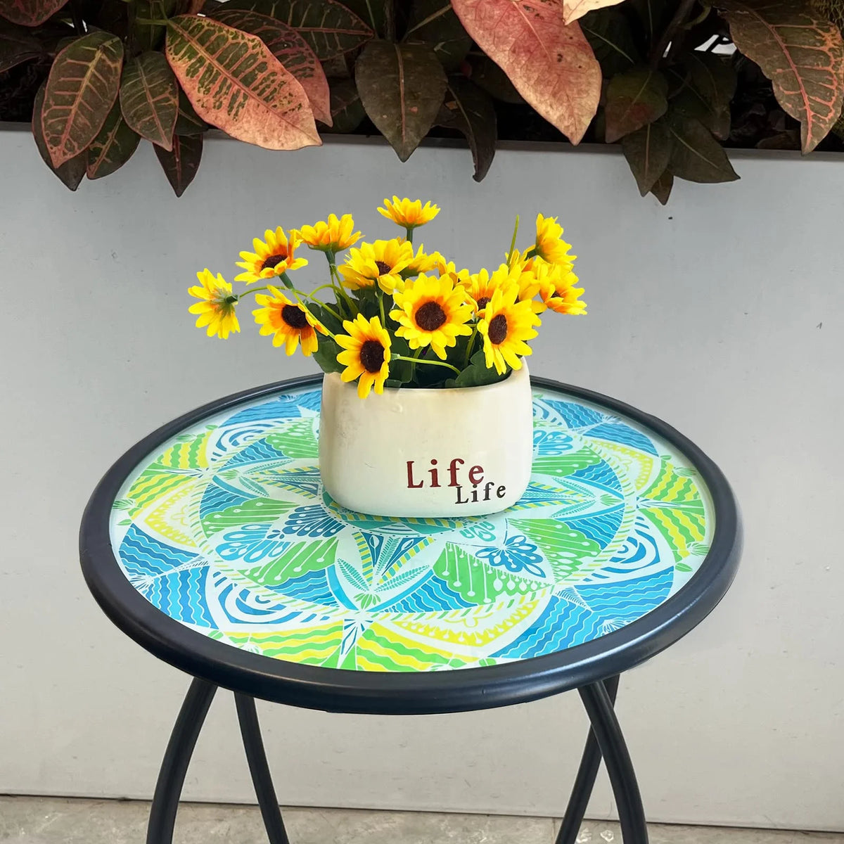 Two Tier Green Mosaic Outdoor Side Table D60811
