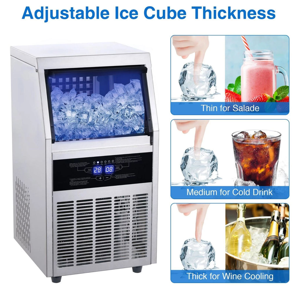 Commercial Ice Maker 90lb Stainless Steel Built-in Cube Machine Q333