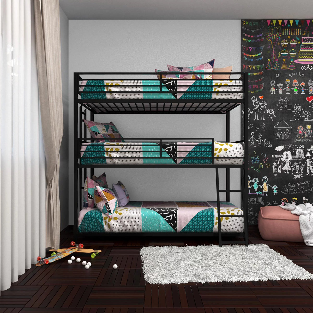 Black Triple Twin Metal Bunk Bed G8517