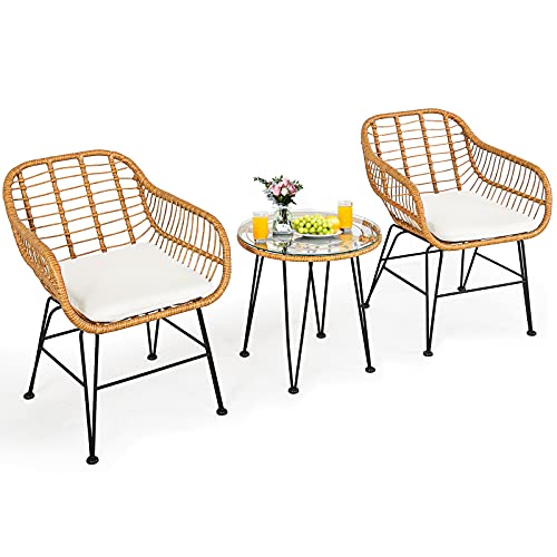 3 Pieces Outdoor Wicker Bistro Set with Cushions Q3074
