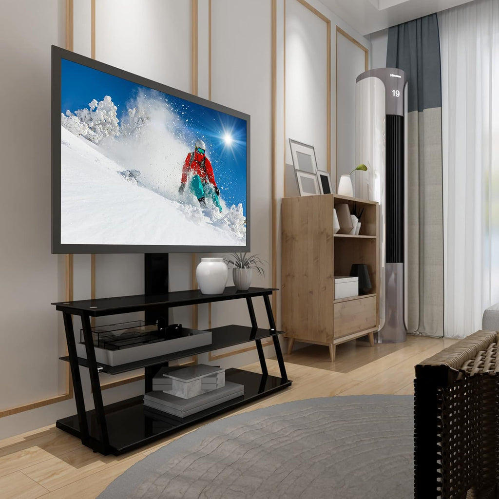 Angle and Height Adjustable Tempered Glass TV Stand, Black T6051