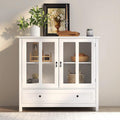 White Storage Cabinet with Glass Doors and Drawer V3207