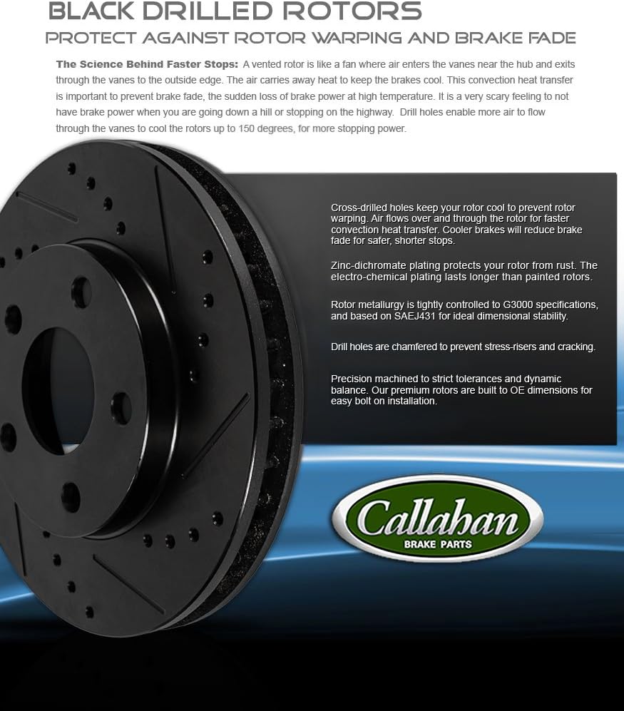 Black Drilled Slotted Brake Disc Rotors + Metallic Brake Pads R284749