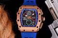 Blue Dial Rose Gold Bezel Rubber Strap Skeleton Watch D35285