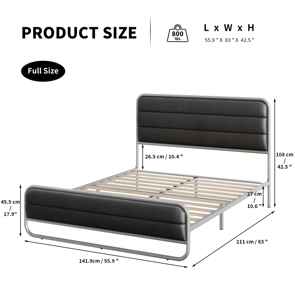 Full Bed Frame with PU Leather Upholstered Headboard Z6834