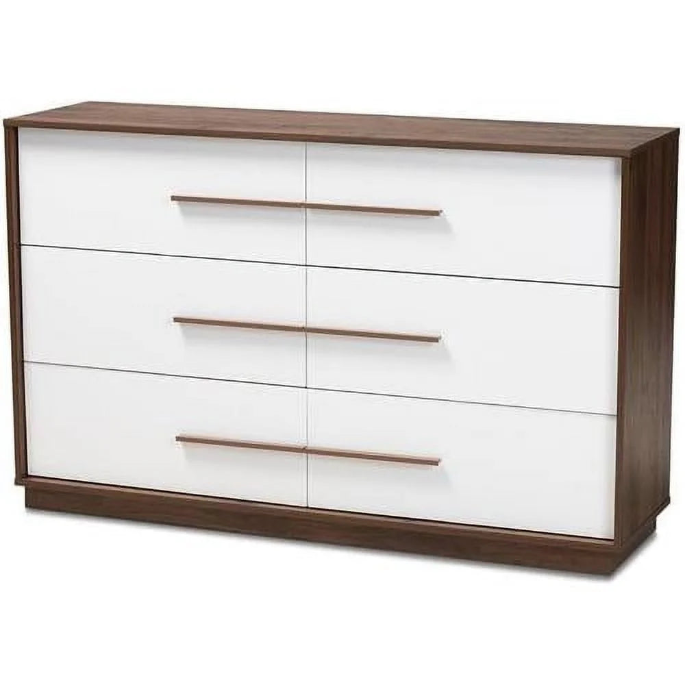 White Walnut 6-Drawer Wood Dresser I372