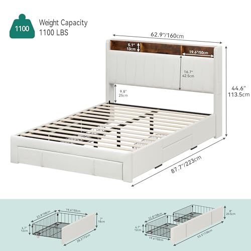 Beige Queen Size Storage Bed Frame with 4 Drawers F37202