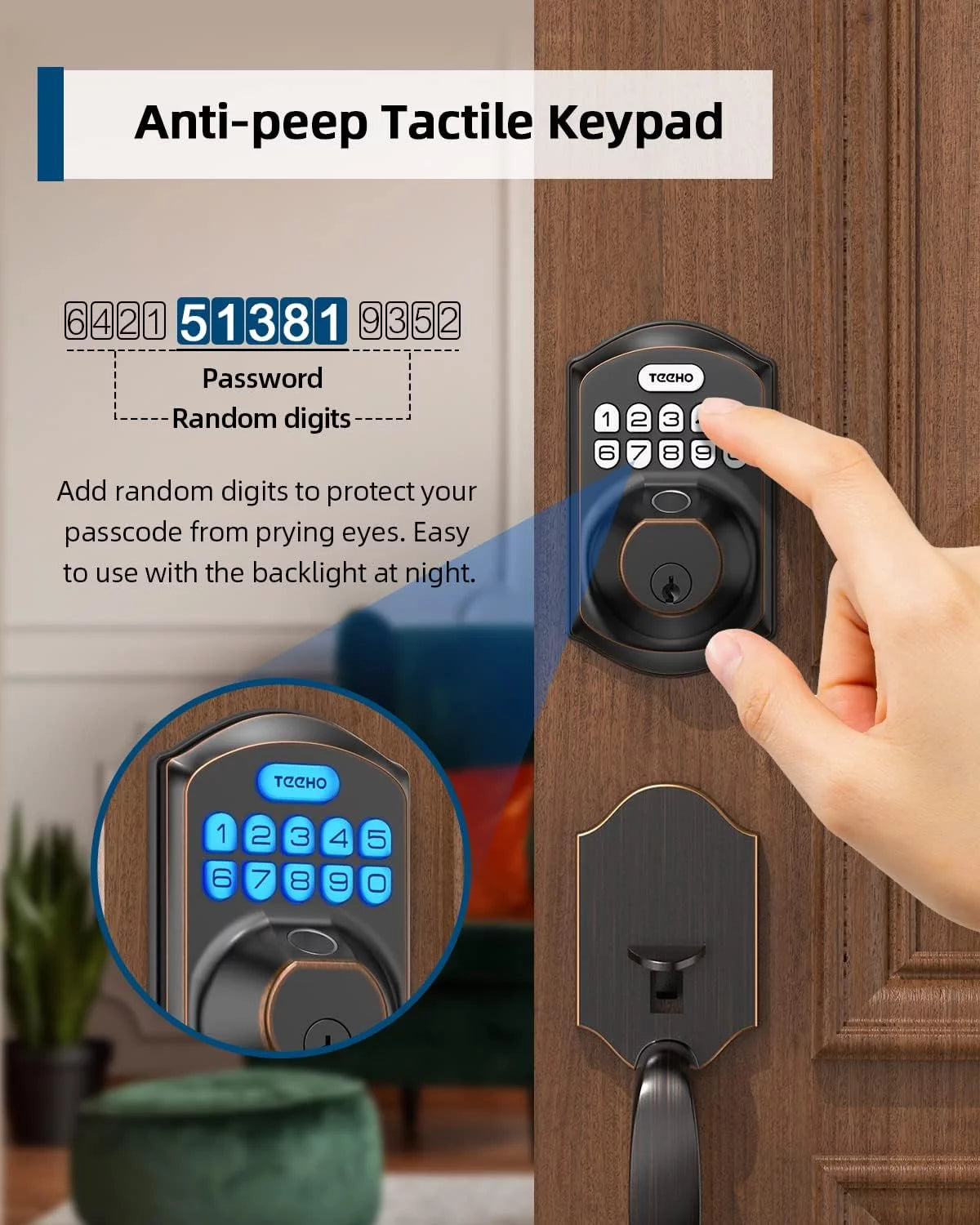 Fingerprint Keyless Entry Keypad Smart Electronic Deadbolt Door Lock with 2 Handles Set Oil Rubbed Bronze H36695
