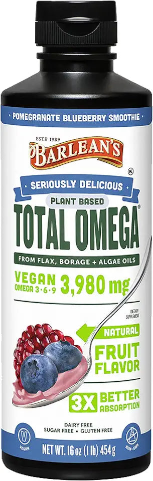 Liquid Flaxseed Borage and Algae Oils Omega 3 Supplement Pomegranate Blueberry Flavor 16 oz R943