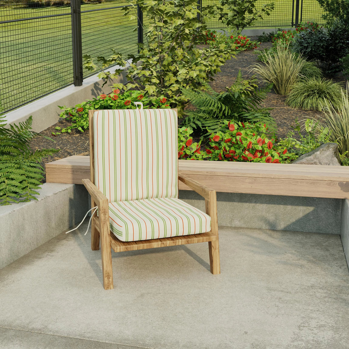 Grey Stripe Rectangular Outdoor Chair Cushion with Ties C163451