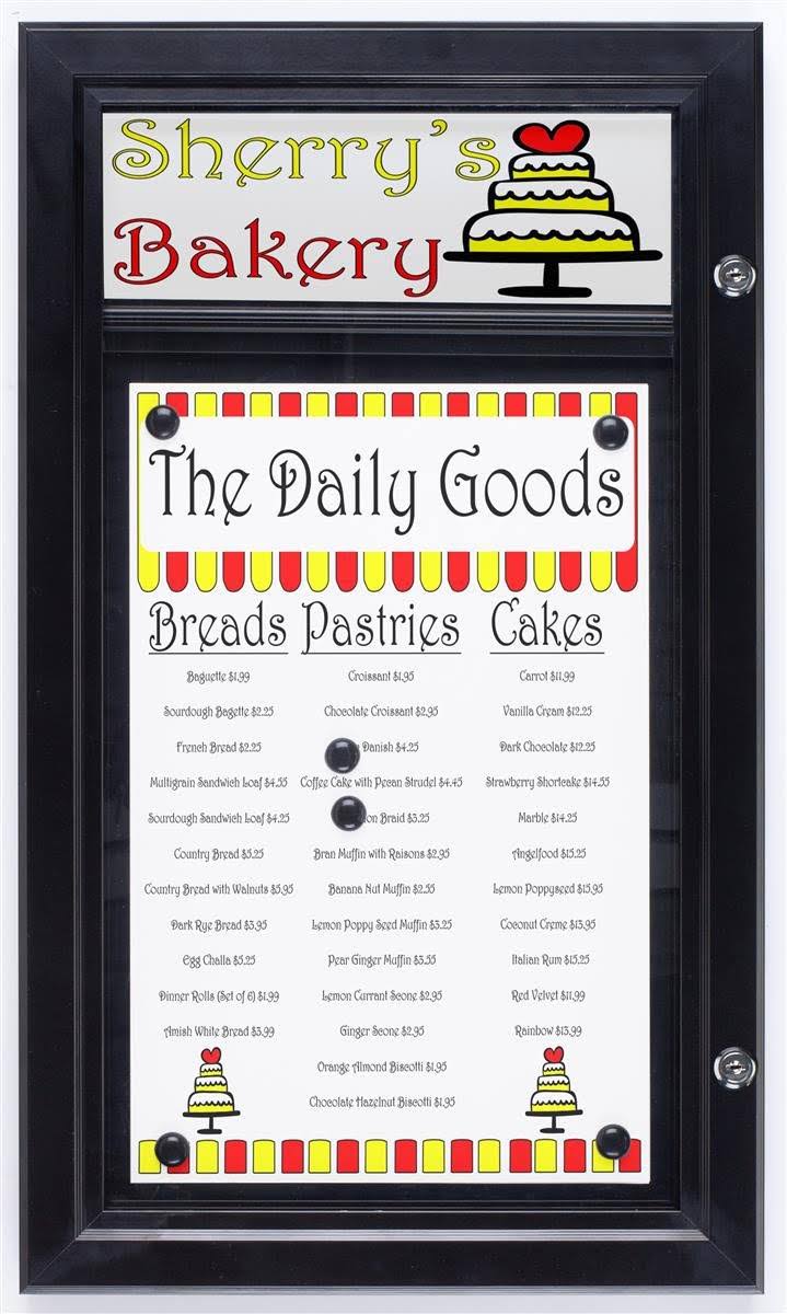 Magnetic Bulletin Board with Locking Door, Matte Black Aluminum Frame R19317