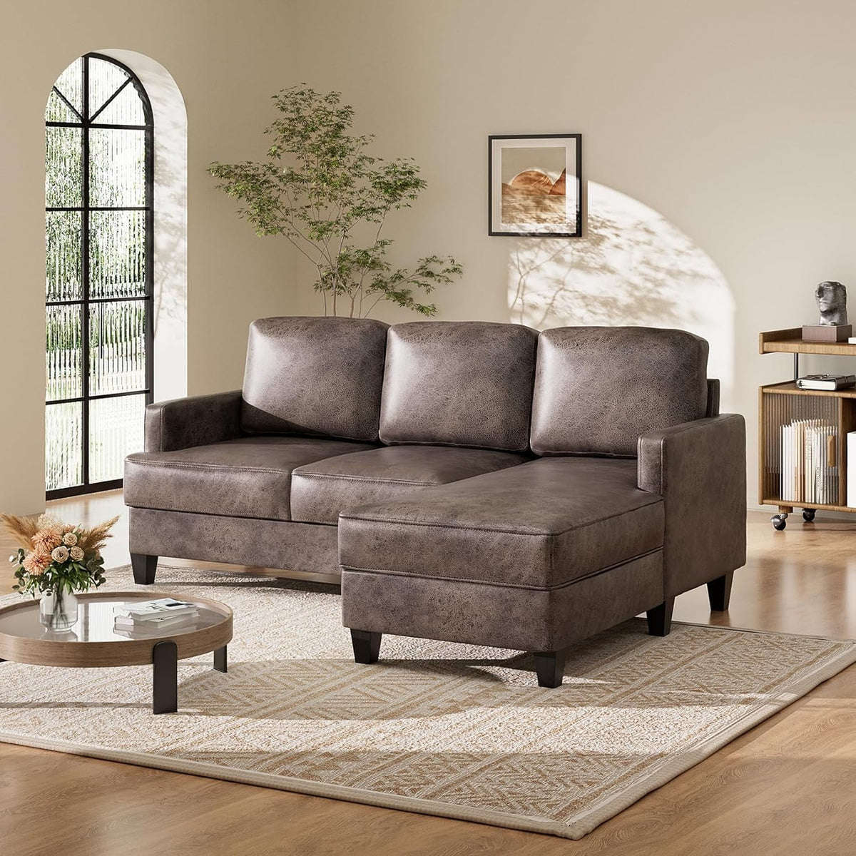 Brown L Shaped Sectional Sofa with Chaise Lounge E6135