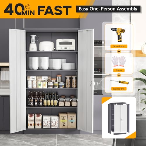 72" H Black Metal Storage Cabinet with 2 Doors and 4 Adjustable Shelves P185