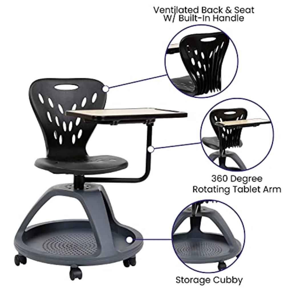 Black Plastic Mid Back Desk Chair with Casters S1857