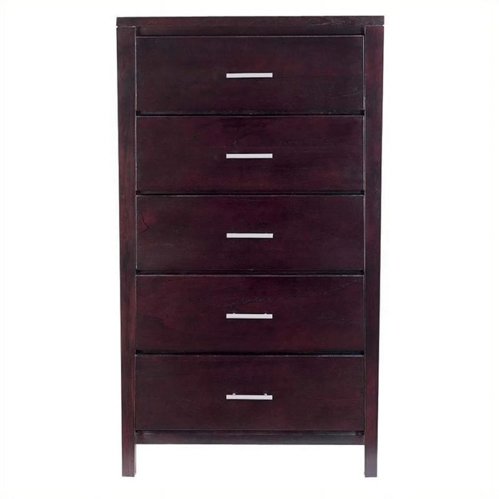 Contemporary 5-Drawer Solid Wood Chest in Dark Espresso T19600