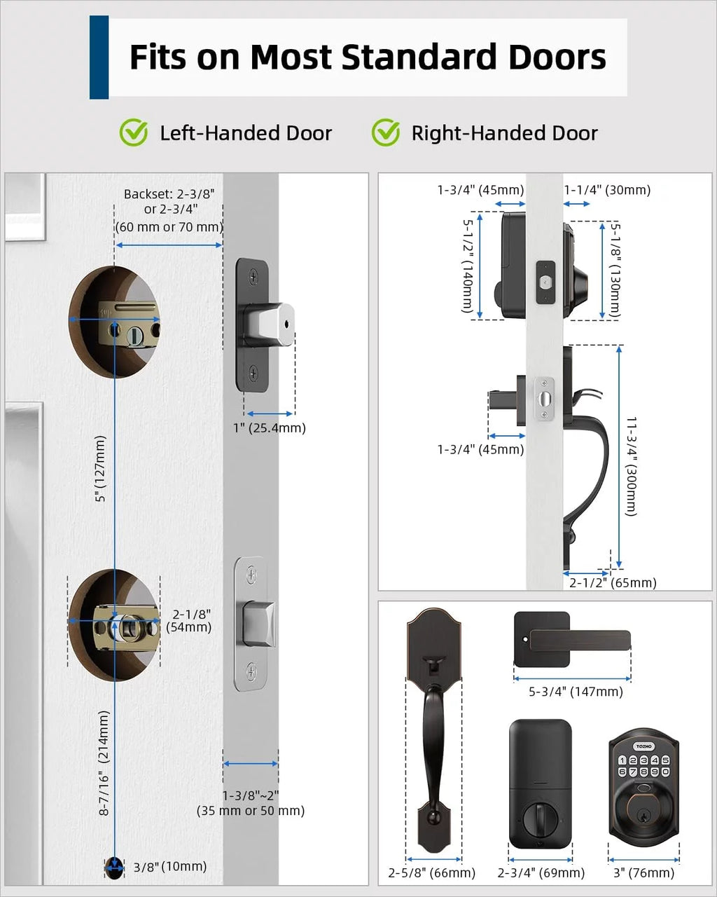 Fingerprint Keyless Entry Keypad Smart Electronic Deadbolt Door Lock with 2 Handles Set Oil Rubbed Bronze H36695