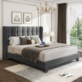 Grey Queen Size Platform Bed Frame with Tufted Headboard Y81585